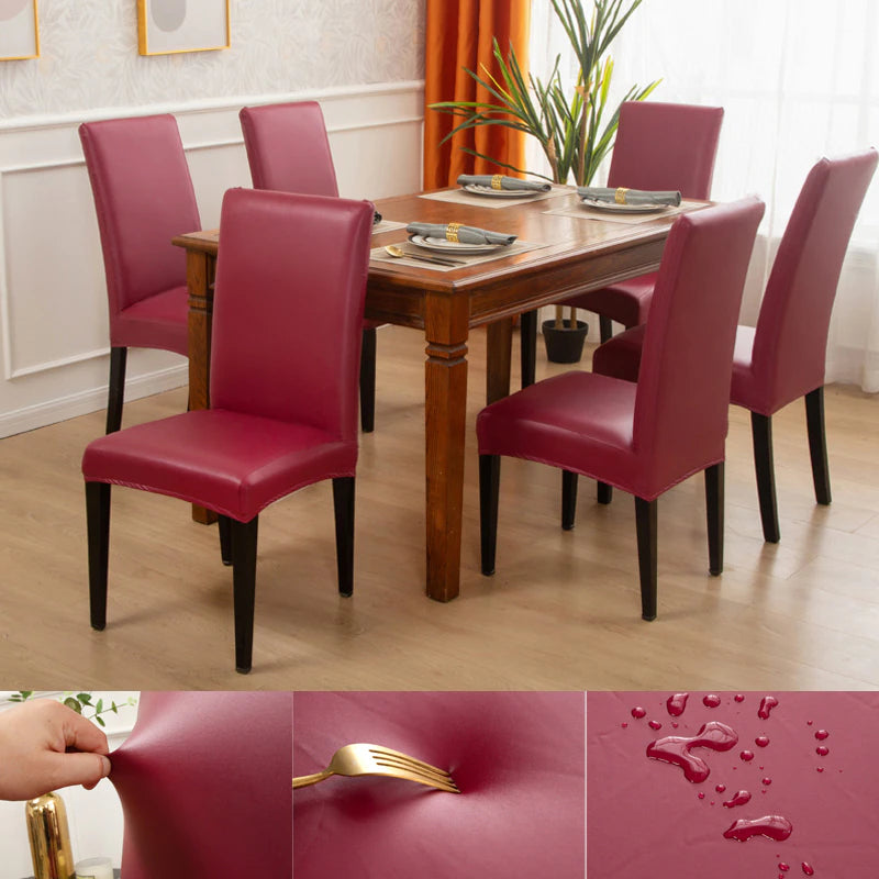 housse de chaise PU cuir bordeaux luxe